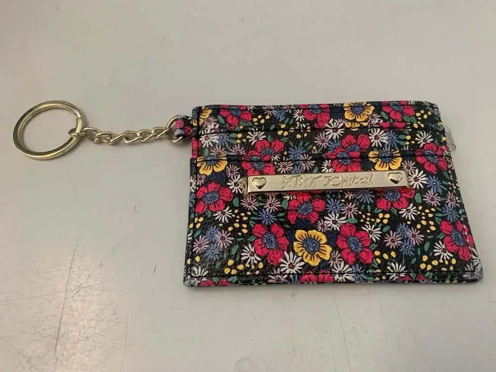 Betsey Johnson Floral Print Card Holder ID Case with Keychain
